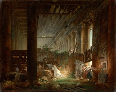 Un eremita che prega tra le rovine di un tempio romano, ca 1760 da Hubert Robert
