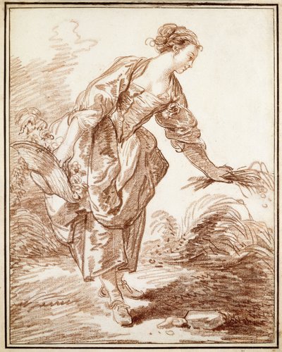 Una pastorella che raccoglie fiori da Hubert Robert