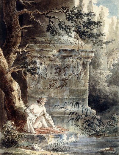 Un giovane bagnante vicino a una colonna da Hubert Robert