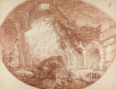 Un artista seduto tra le rovine del Colosseo da Hubert Robert