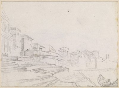 Edifici lungo un fiume (verso) da Hubert Robert
