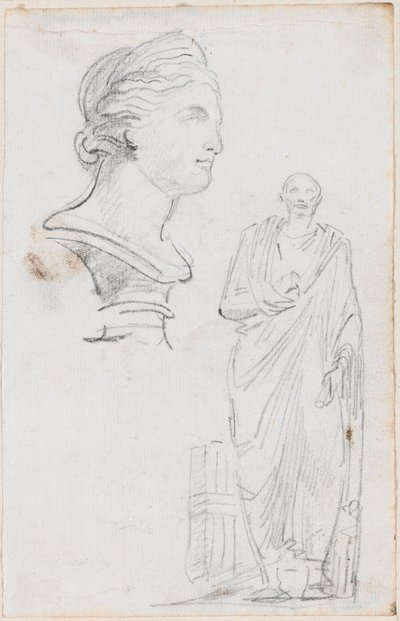 Busto di una donna romana e statua di un uomo romano da Hubert Robert