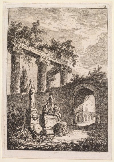 Sere a Roma: La statua davanti alle rovine, 1763-1764 da Hubert Robert