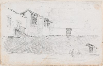Tetti dietro un muro da Hubert Robert
