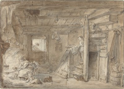 Interno di una fattoria con figure da Hubert Robert