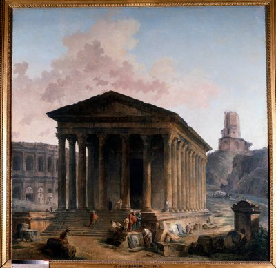 La maison carrée, les arènes e la torre Magne a Nîmes da Hubert Robert