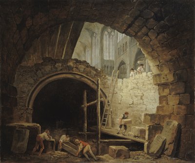 Saccheggio delle tombe reali nella Basilica di Saint-Denis, ottobre 1793, c. 1793 da Hubert Robert
