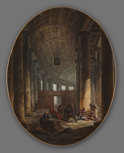 Coppia di dipinti: La Colonnata di San Pietro a Roma durante il Conclave e La Grotta..., c. 1769 da Hubert Robert