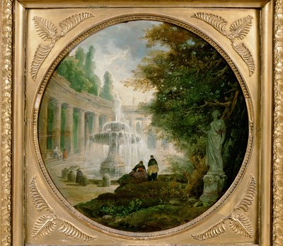 Parco con fontana (olio su tavola) da Hubert Robert