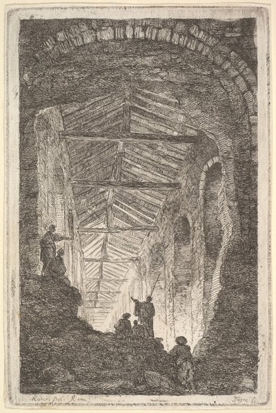 Tavola 10: La Galleria Antica: una grande galleria coperta, luce che entra dal retro da Hubert Robert