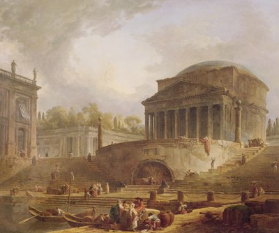 Porto di Ripetta a Roma, con il Pantheon, tableau architettonico, 1766 da Hubert Robert