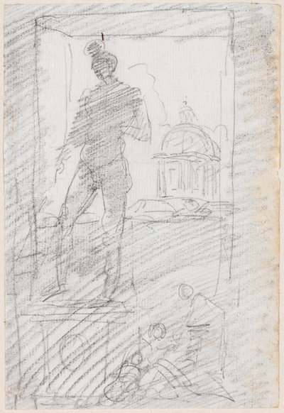 Statua di un nudo davanti a una finestra da Hubert Robert