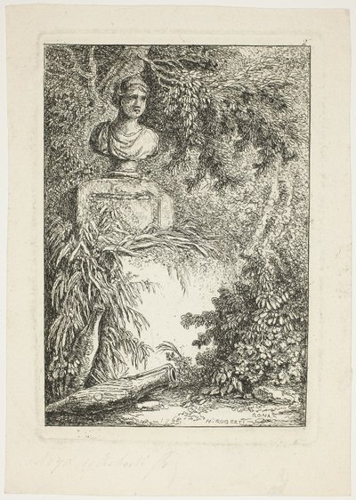 Il busto, tavola due da Le serate di Roma da Hubert Robert