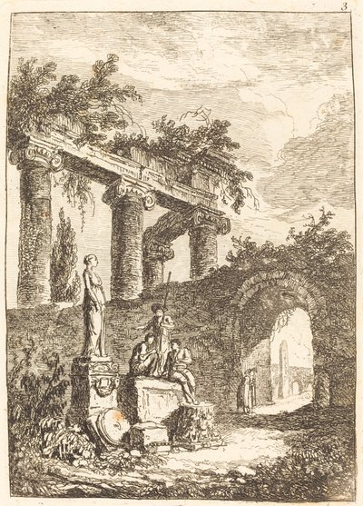 La statua davanti alle rovine da Hubert Robert