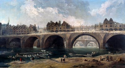 La demolizione delle case sul ponte Notre-Dame a Parigi nel 1786 da Hubert Robert