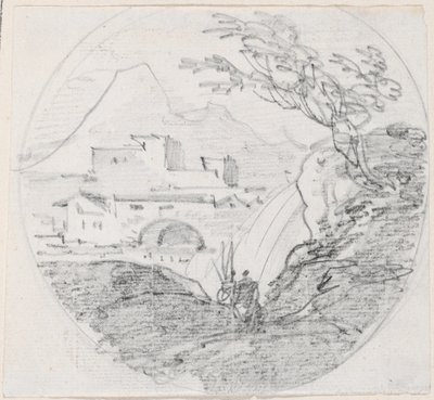 Vista da una Cresta su un Villaggio e Montagna Distante da Hubert Robert