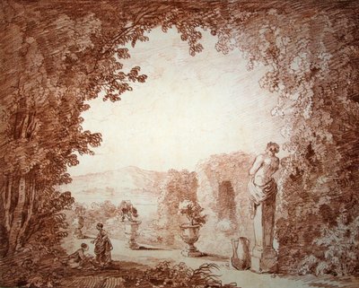 Veduta di un giardino con statue da Hubert Robert