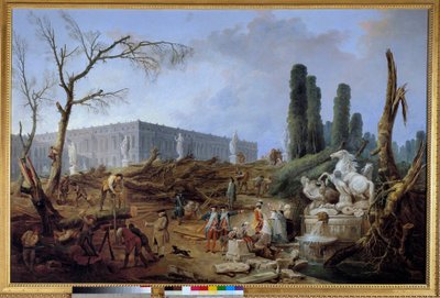 Vista del Bosco dei Bagni di Apollo a Versailles durante il disboscamento in inverno 1774-1775 da Hubert Robert