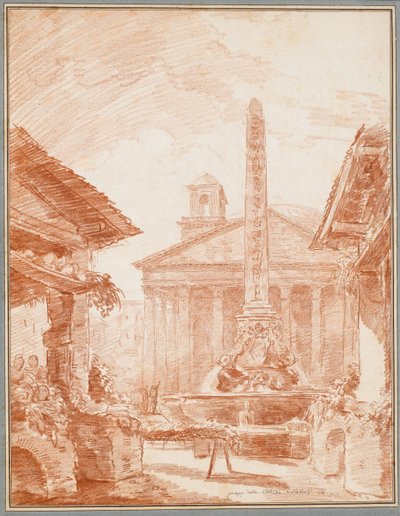 Veduta della Piazza della Rotonda a Roma con la fontana dei Tritoni e la facciata del Pantheon da Hubert Robert