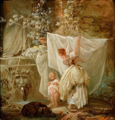 Lavandaia e bambino da Hubert Robert
