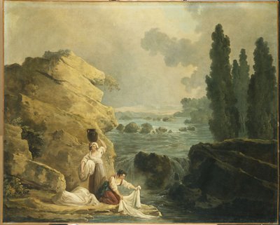 Lavandaie presso una cascata da Hubert Robert