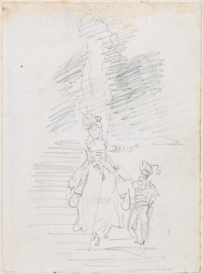 Donna e figura maschile più piccola sulla grande scalinata [recto] da Hubert Robert