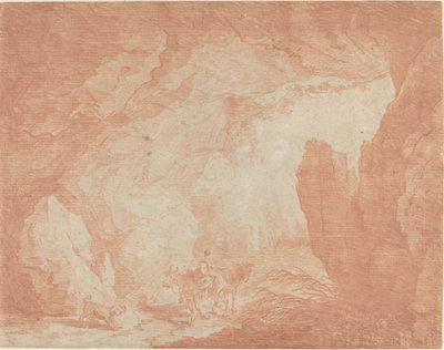 Giovane donna con asini che cavalcano sotto un ponte naturale da Hubert Robert