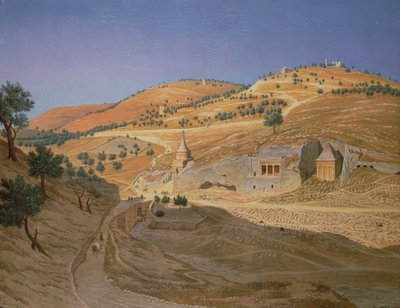 Paesaggio collinare con arabi e un tempio in rovina da Hubert Sattler