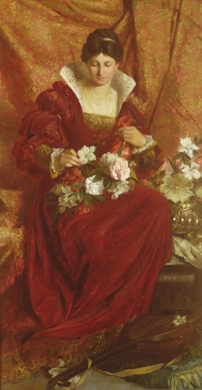 Una signora che sistema i fiori da Hubert von Herkomer