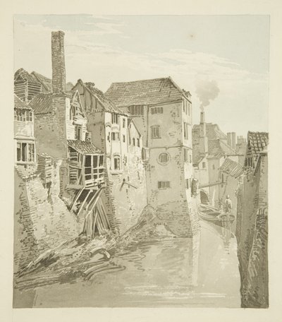 Fossato e Muro del Castello dal Ponte della Regina, Muro della Città a sinistra, 1820 da Hugh ONeill