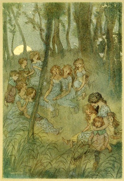 E ogni notte le fate del prato, guarda che cantano, da Le allegre comari di Windsor, pub. 1910 da Hugh Thomson