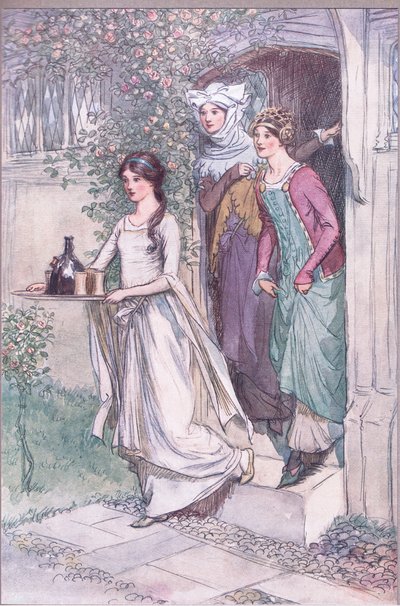 "Entra Anne Page con vino, seguita da Mistress Ford e Mistress Page", illustrazione da 