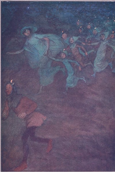 Entrano Sir Hugh Evans, Anne Page e gli altri, illustrazione da Le allegre comari di Windsor, 1910 da Hugh Thomson
