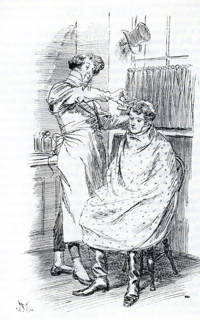 Franz Churchill che si fa tagliare i capelli da Hugh Thomson