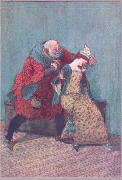 Non posso mentire, e dicono che sei questo e quello come molti di questi boccioli di biancospino che parlano con la lingua, illustrazione da Le allegre comari di Windsor, 1910 da Hugh Thomson