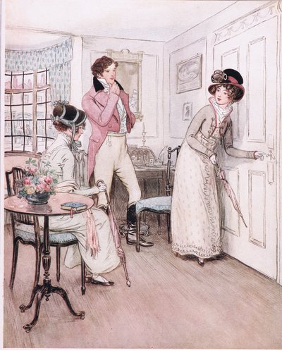 Miss Henrietta e Miss Fanny, incoraggiate da questa simpatia, si avvicinano alla porta della camera da letto interessante da Hugh Thomson