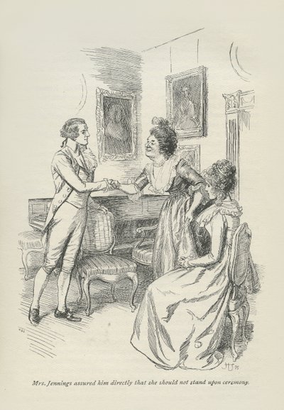 La signora Jennings gli assicurò subito che non avrebbe fatto cerimonie, 1896 da Hugh Thomson