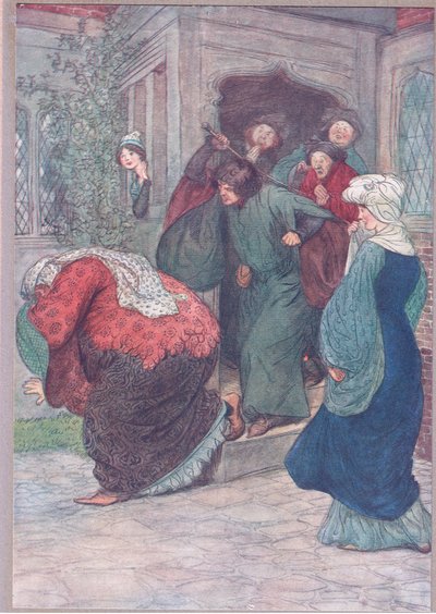 Fuori dalla mia porta, strega, illustrazione da Le allegre comari di Windsor, 1910 da Hugh Thomson