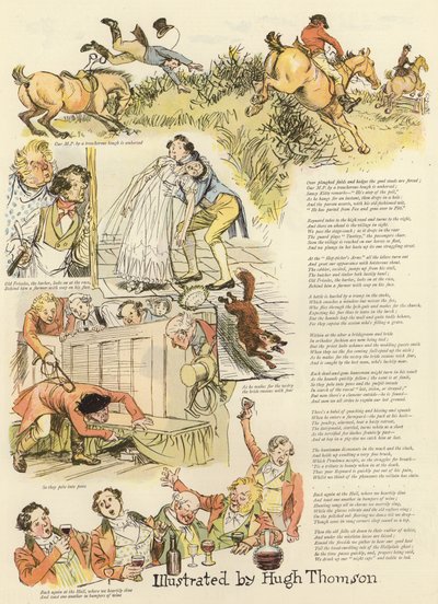 Serie di illustrazioni che raffigurano la caccia di Hollydale da Hugh Thomson