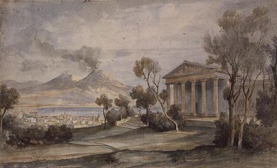 La Villa Saliceti, Napoli sotto e il Vesuvio in lontananza da Hugh William Williams