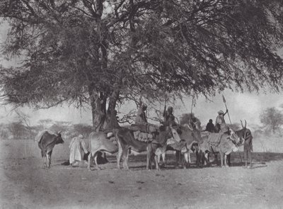 Africa: Carovana di cavalieri di buoi sul Nilo Bianco (foto in b/n) da Hugo Adolf Bernatzik