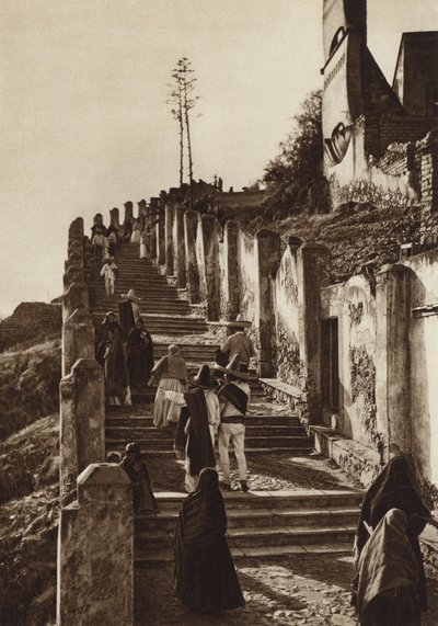 Messico: Guadalupe Hidalgo, Ascensione alla collina di Tepeyacac (foto b/n) da Hugo Brehme