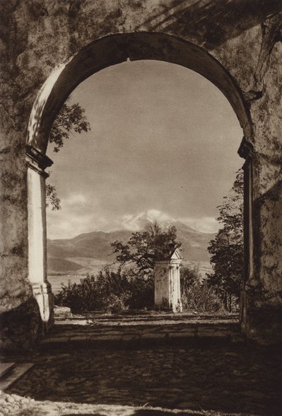 Messico: Popocatepetl, visto dal Sacro Monte (foto b/n) da Hugo Brehme