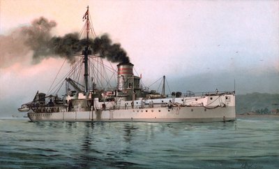 Litografia della corazzata tedesca SMS Württemberg da Hugo Graf