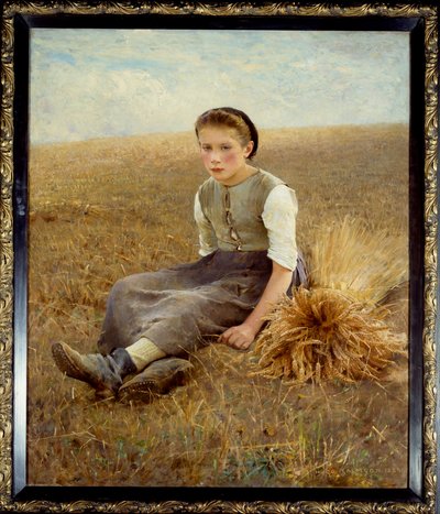 Un piccolo contadino svedese seduto sul fieno da Hugo Salmson