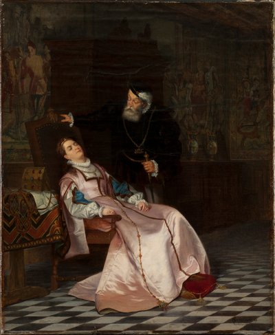 Gustav Vasa trova la sua consorte Catherine Stenbock dormire e la sente dire Re Gösta ti amo... da Hugo Salmson