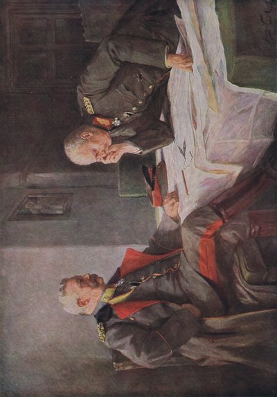 Studiando un piano di guerra, illustrazione da Hindenburg pubblicato da Daterlandischer Derlag C U Weller Berlin, 1922 da Hugo Vogel