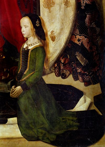 Trittico di Portinari (dettaglio) che rappresenta una giovane in preghiera da Hugo van der Goes
