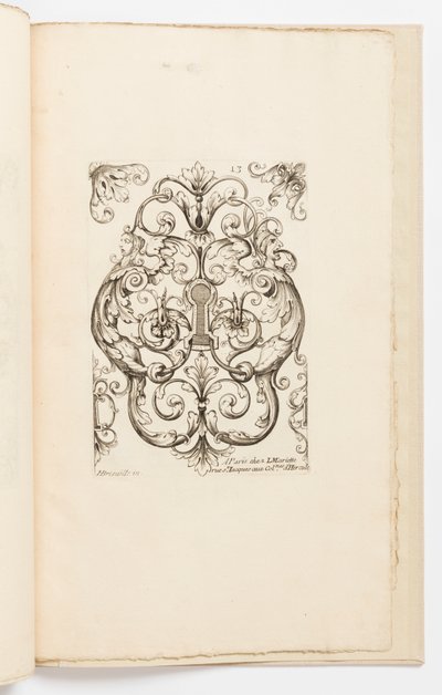 Tavola 13, da Diverses pièces de serruriers (Varie progettazioni per fabbri) da Hugues Brisville