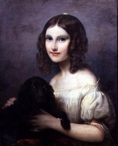 Ritratto di una giovane ragazza con il suo cane da Hugues Merle